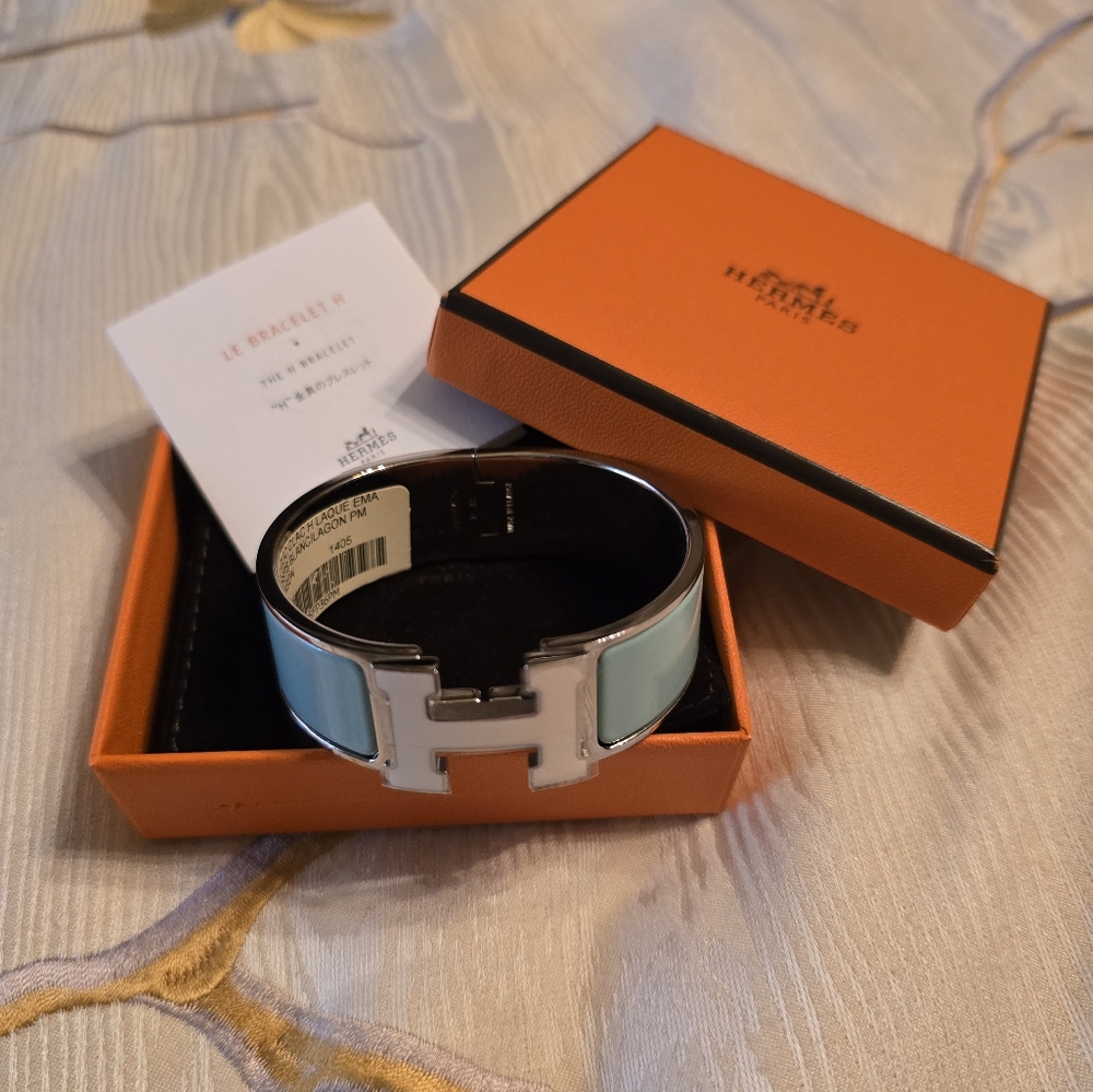 Hermès Clic H Bracelet in Light Blue and Silver